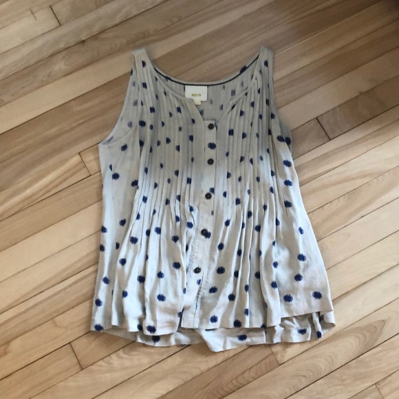 Anthropologie Tops - Maeve pleated cream and blue polka dot tank top